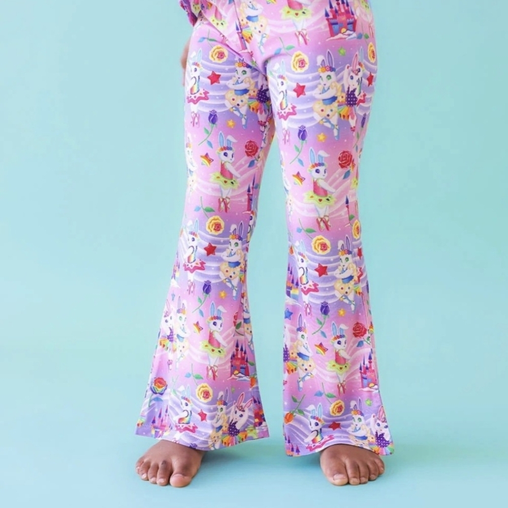 Posh Peanut Pink Lisa Frank Ballerina Bunnies Bell Bottoms Pants 3T/4T NIB